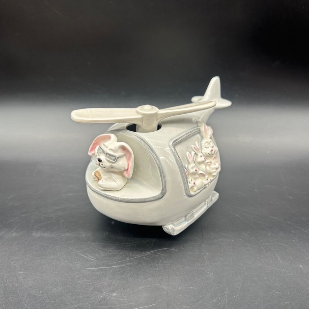 Vintage Bunnies In Helicopter Ceramic Music Box Weve Only Just Begun 1980 Easter
